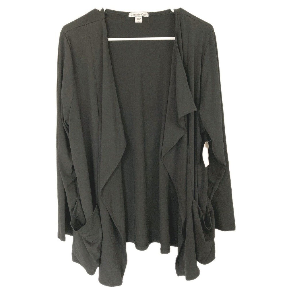 Coldwater Creek Cardigan Sweater Women 1X Black Flowing Open Pockets Knit NWT